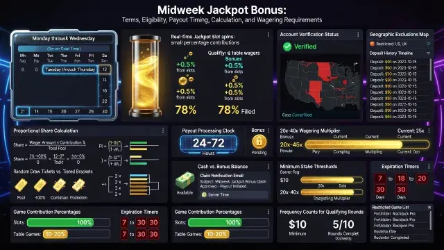 Midweek Jackpot Bonus Explained: Terms, Eligibility, Payout Timing, Calculation, and Wagering Requirements